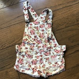 Distressed Forever21 floral overalls